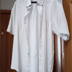 ボタンダウン ワイシャツ 4L 半袖 白ストライプ Yシャツ ビ...