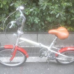 整備済み中古自転車　20/16インチ　税別￥14.800-　日本製　折り畳み自転車　これでも新車(´ε｀；)　シルバー/オレンジ505