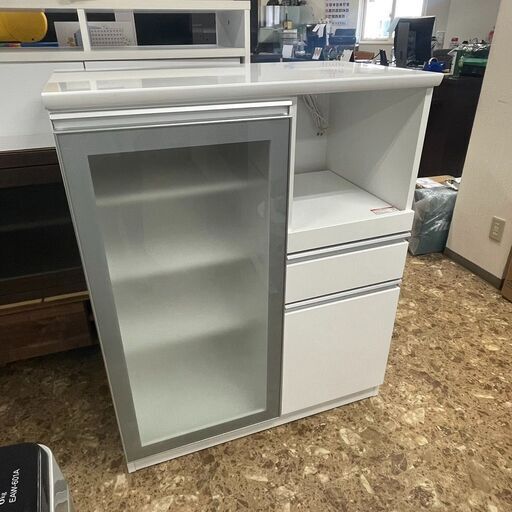 ニトリ キッチンカウンター レンジボード W90×D50.5×H110.5㎝ 食器棚 収納 ホワイト 札幌 東区