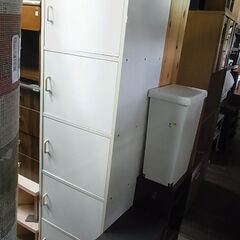 扉付き5段BOX　収納ボックス　収納棚　開き扉　引き戸　木製　白...