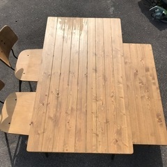 ニトリ ダイニング4点セット アウロス　 ダイニングテーブル 椅子2個・ベンチ付き ウッド調