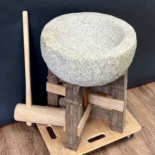 ○手渡しのみ もち臼 石臼 餅 杵 うす 木台 餅つき セット 中古品■ジモティ姫路