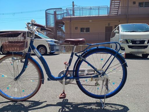 24インチ　ガールズ中古自転車　6段変速付き　ライト手元操作レバー付き