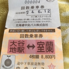 札幌(大谷地)←→室蘭　間　バスチケット