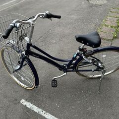 ブリヂストン 26インチ 自転車 3段変速 ネイビー 鍵付き カゴ付き