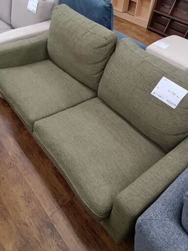 ★ジモティ割あり★  2人掛けソファー グリーン H80×D76×W156 クリーニング済み MT1339