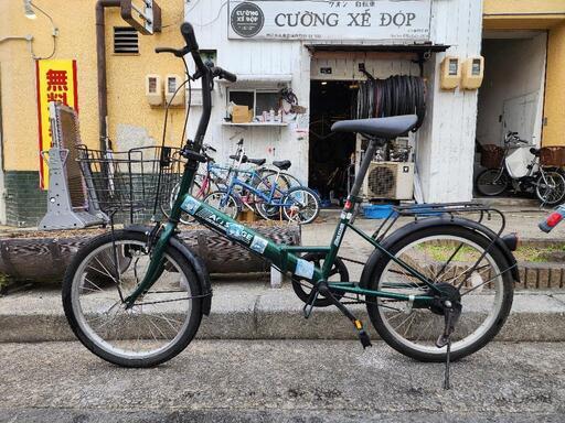 折りたたみ自転車　２０インチ　カゴ　緑 付き　配達可能