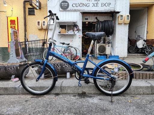 折りたたみ自転車　２０インチ　6変速　カゴ　付き　青　配達可能