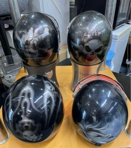 22日に取り消します‼️ \nヘルメット　ジェットヘル　エアブラシ　ハーレー　四つセット売り