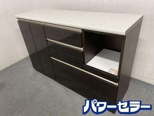 ニトリ/NITORI キッチンカウンター アルミナ2 140CT DBR ハイグロスシート ダークブラウン 中古家具 店頭引取歓迎 R8353