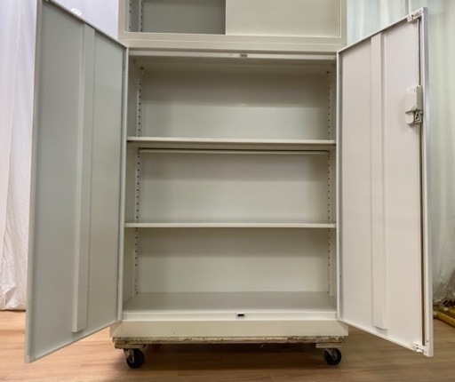 MJ232【鍵付き書庫】上段引戸 下段観音開き ホワイト 88cm×38cm×185cm 