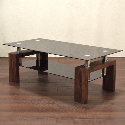 ≪zyt1478ジ限≫『複数在庫』ぼん家具 ガラス天板センターテーブル 幅120cm ブラック/木目調ウォルナット色 応接テーブル/ローテーブル/おしゃれ 60413-07