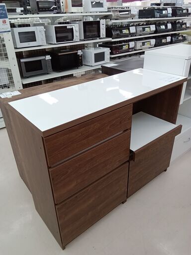 ★ジモティ割あり★ 土井インテリヤ工業 レンジ台 ブラウン×ホワイト W120×D45×H94 クリーニング済み TC3012