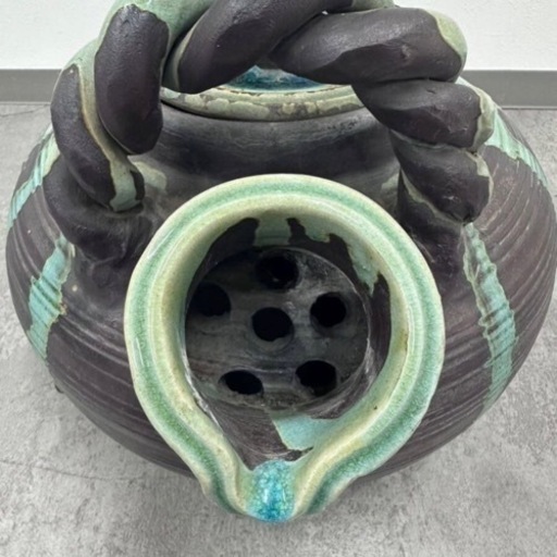 引取限定 信楽焼 八山窯 大型急須 緑釉 置物 オブジェ 店舗ディスプレイ