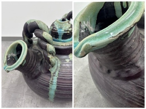 引取限定 信楽焼 八山窯 大型急須 緑釉 置物 オブジェ 店舗ディスプレイ