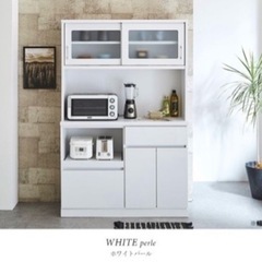 大川家具、キッチンボード、食器棚、181×117、白、コンセント付