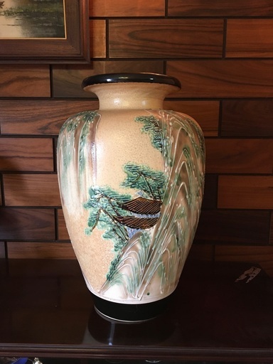 昭和レトロ　大きな壺　花瓶　水墨画　骨董