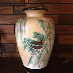 　昭和レトロ　大きな壺　花瓶　水墨画　骨董　