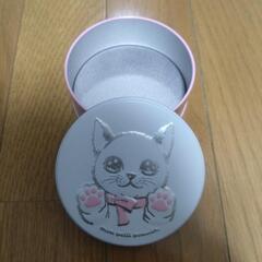 空き缶　蓋付き　猫柄　ピンク　小さい　