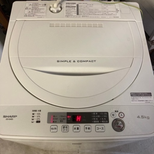 美品　4.5kg 全自動洗濯機 シャープ ES-G4E5-KW 2019年購入　SHARP 全自動洗濯機 全自動電気洗濯機 洗濯機　家電 生活家電 洗濯機