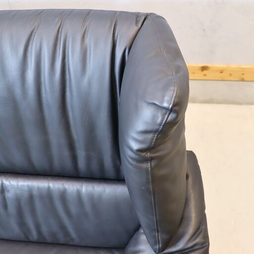 シギヤマ家具 LEATHER WOOD180 本革張り3人掛けソファー『中古良品 