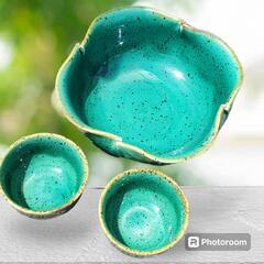 深皿（1個）＆茶碗（2個）グリーン色