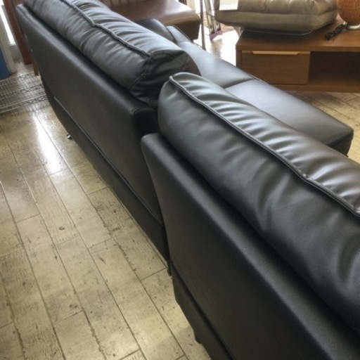 シギヤマ家具 LEATHER WOOD180 本革張り3人掛けソファー『中古良品 