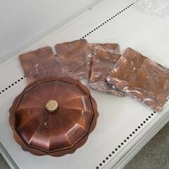 0524-175 純銅製の蓋付の菓子器と銘々皿５枚揃 茶道具 菓子鉢