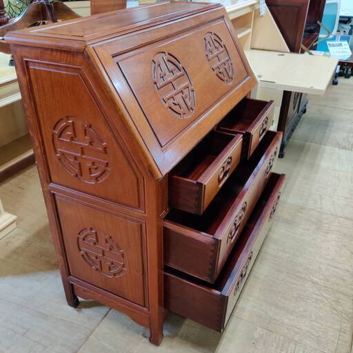 花梨　唐木　ライティングビューロー 　彫刻入り引き出し 花梨唐木ライティングビューロー 彫刻入り引き出し 花梨 唐木