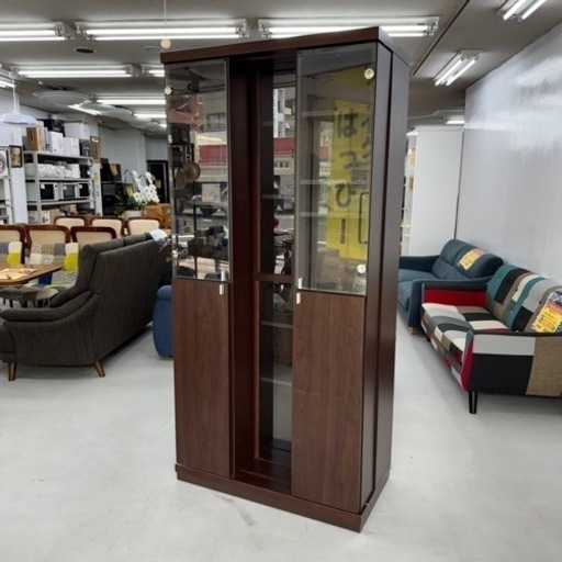 【美品‼️】高級♪ 大川家具 生松工芸 90cm幅スライド書棚 本棚 多目的棚 キャビネット シェルフ 木目調ダークブラウン♪