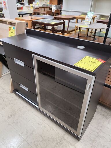 J4802　岡家具　キャビネット　スライド式 カミーチェ　ダークブラウン　クリーニング済　【リユースのサカイ柏店】