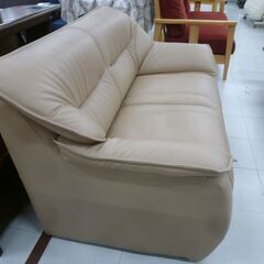 2人掛けソファ 合皮 幅133×奥行76×高さ74cm ベージュ系 2P 家具 長椅子 