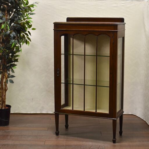 ≪zyt1482ジ≫ ヴィンテージ家具 キュリオケース 縦格子扉 ガラス棚/キャビネット/ガラスケース/クラシック/アンティーク 60405-08