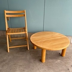 ちゃぶ台　丸テーブル　径75ｃｍ　高34ｃｍ　折りたたみ椅子　セット