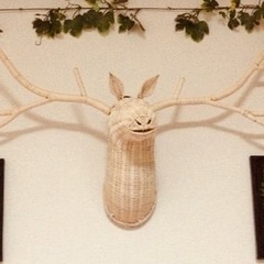 ラタン製　フランフラン　ハンティングトロフィー　壁掛け　鹿の頭　...