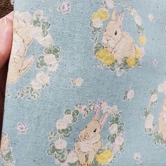 レア‼️うさぎ柄　水色　麻綿？綿麻？