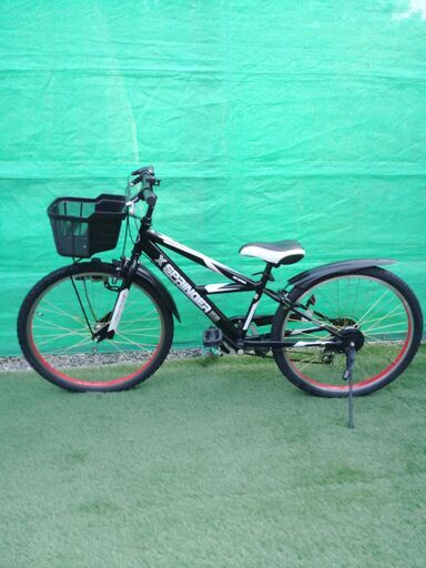 値下げ、ジュニア自転車、24インチ、黒フレーム、赤ホイール、 4－6年小学生用自転車
