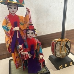 沖縄 琉球人形 四ツ竹踊り 木貫花 三線 蛇皮線 桂人形