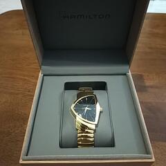 【80s】ハミルトン　腕時計　金×黒