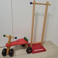 ミキハウス　木製四輪車　ハンガーラックセット