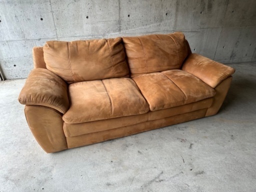 【中古】札幌 直接引取限定3Pソファ 3人掛け スエード スウェード ブラウン 茶系 インテリア 高級 椅子 【札TB01】