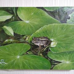 カエルの油絵◆新作◆F4号キャンバス