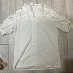 レディース 洋服 レース シースルー ブラウス 白 Lサイズ