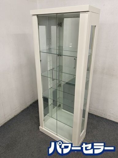 LEDライト付きコレクションボード 幅60 キュリオケース ガラス棚 ホワイト インテリア キャビネット③ 中古家具 店頭引取歓迎 R8378