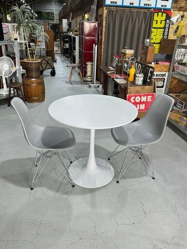 ★カフェテーブルセット★ ダイニングセット 2人用 ラウンドテーブル 丸テーブル W80cm オシャレ カワイイ