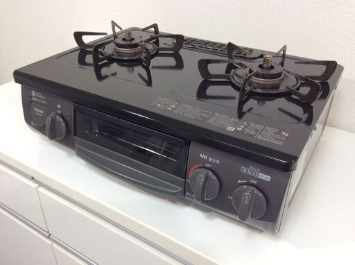 （5/29受渡済）JT8841【RINNAI/リンナイ ガスコンロ 都市ガス】美品 2023年製 KG35NBKR 家電 キッチン レンジ ガステーブル 右側強火 クリスタルコート
