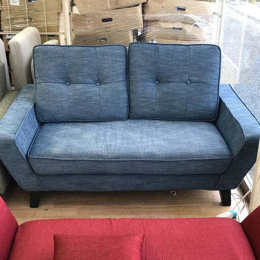 ★ジモティ割あり★ 2人掛けソファ　ブルー　デニム生地 H85×W145×D83 クリーニング済み KJ5198