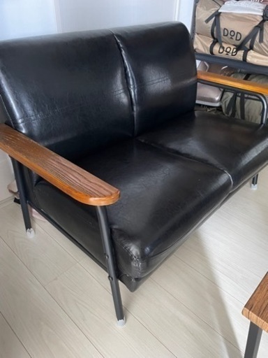 マナベインテリアハーツ 2Pソファ 二人掛けソファ ブラック 合皮 No