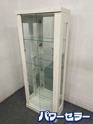 LEDライト付きコレクションボード 幅60 キュリオケース ガラス棚 ホワイト インテリア キャビネット② 中古家具 店頭引取歓迎 R8377
