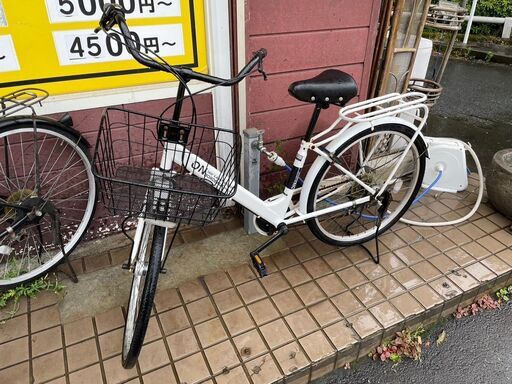 自転車　No.1443　ホワイト　シティサイクル　ママチャリ　26インチ　6段切替　【リサイクルショップどりーむ鹿大前店】